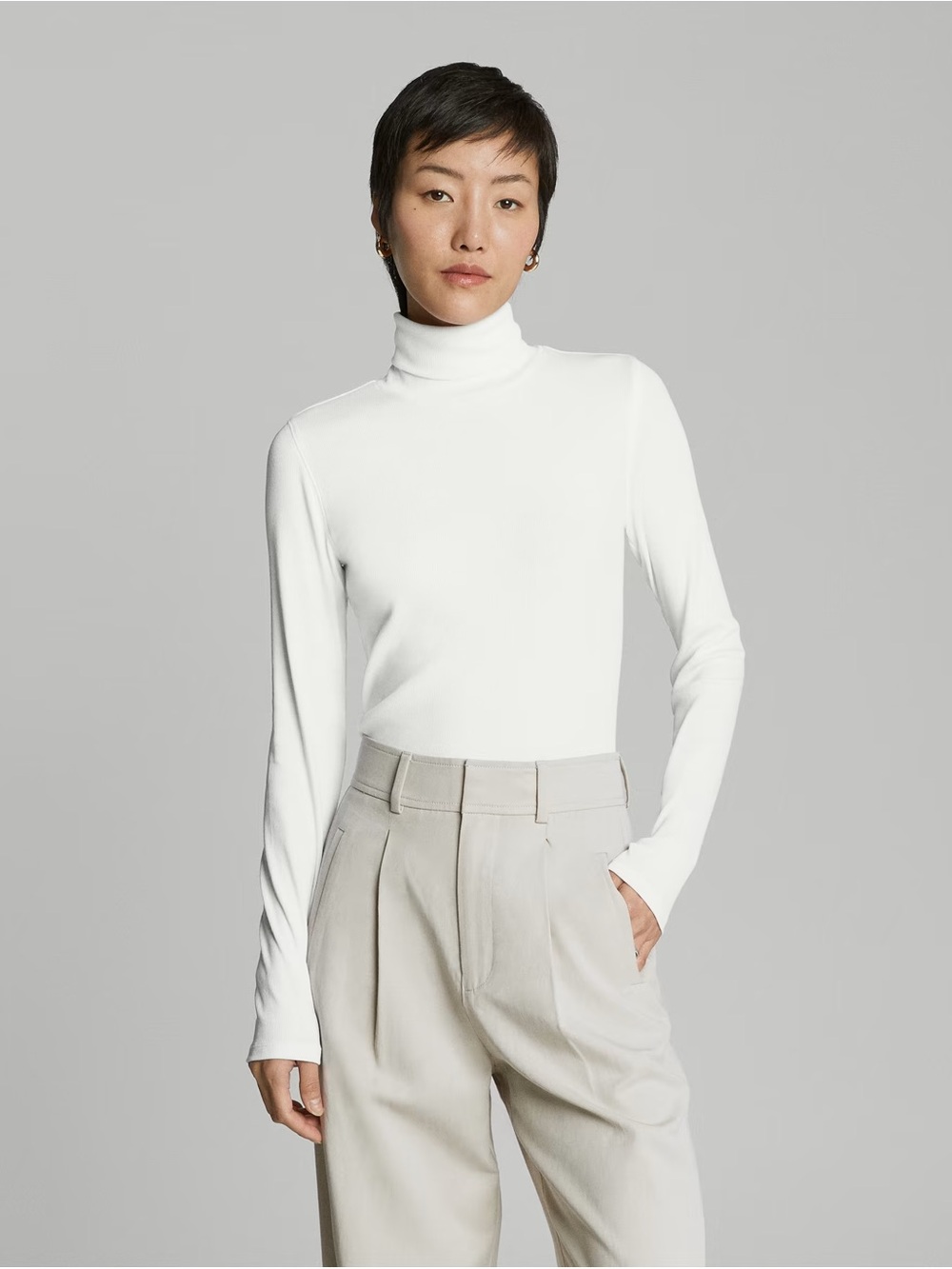 Everlane Pima Micro Rib Turtleneck White Size Medium